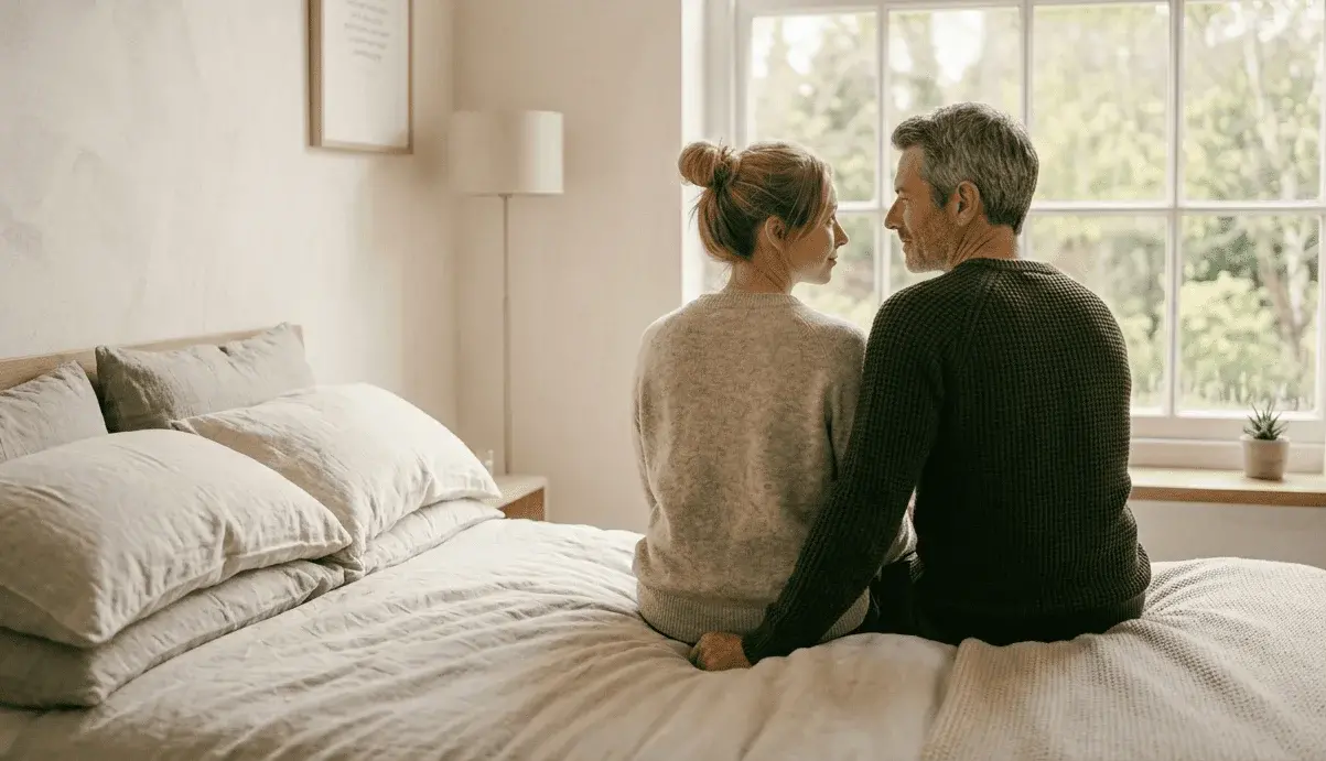 pareja dialogando sobre la sexualidad en su recamara